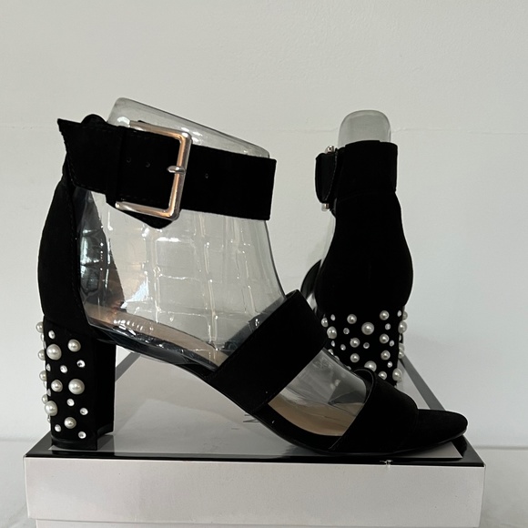 NINE WEST ANKLE STRAP EMBELLISHED BLOCK HEEL DRESS SANDALS SIZE 7 - Picture 1 of 14